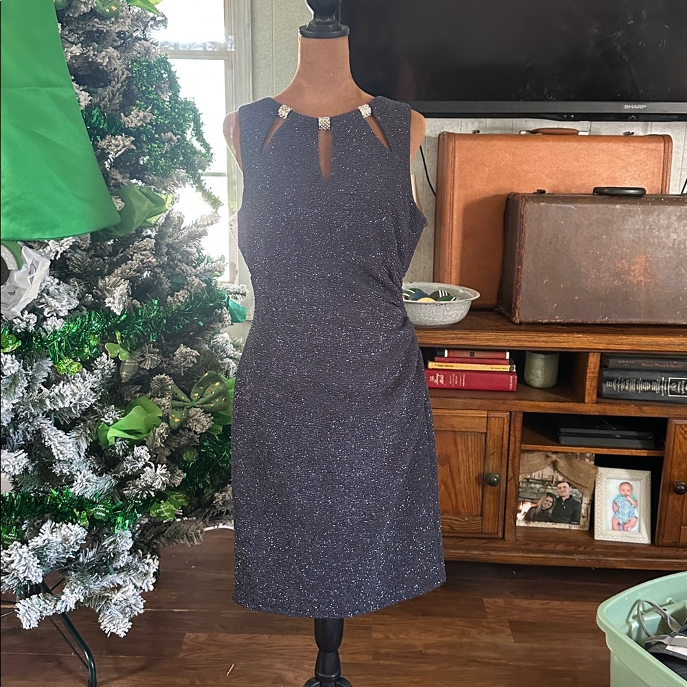 Eliza J Navy Dress with Rhinestone Accents